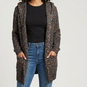Dreamers Multicolor Knit Hooded Open-Front Cardigan Sitze S/M